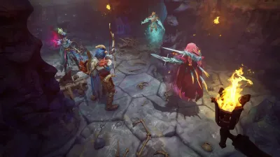 Official digital close-range party encounter in a torchlit cavern