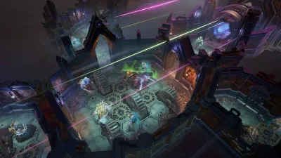 Official digital battle around a large mechanical ruin