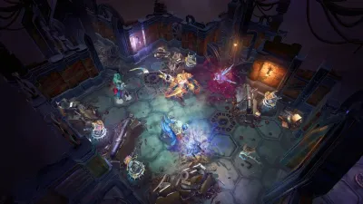 Official digital combat scene with fire and other elemental effects