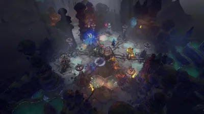 Official digital party surrounded by magical effects in battle