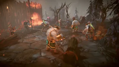 Official digital battlefield lit by fire and burning terrain