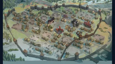 Official concept illustration of the Frosthaven settlement