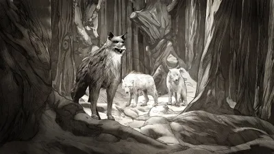 Official narrative illustration of travellers exploring the frozen wilderness