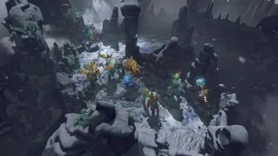 A Frosthaven party in a frozen mountain environment