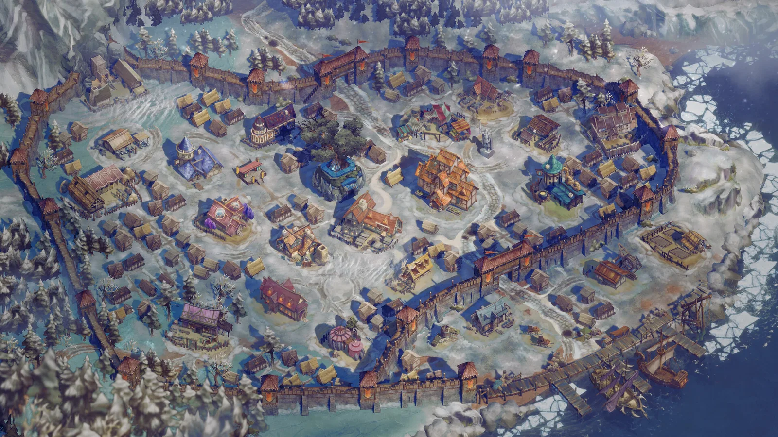 The Frosthaven settlement in winter